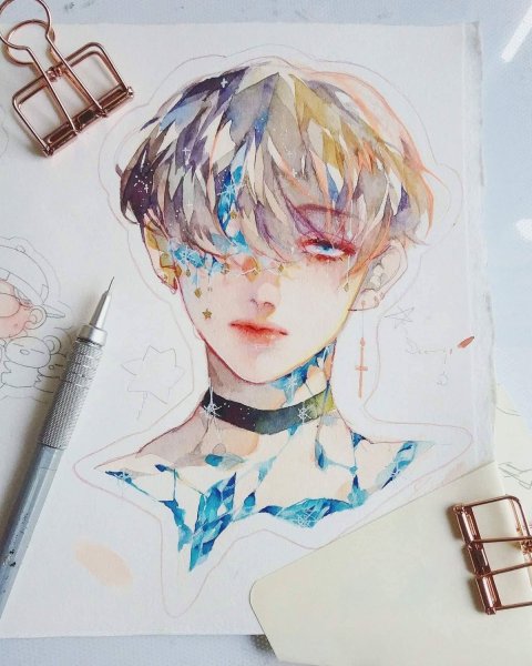 Art BTS anime акварелью