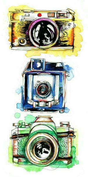 Акварельный полароид фотоаппарат