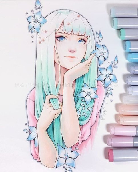 Аниме цветными карандашами