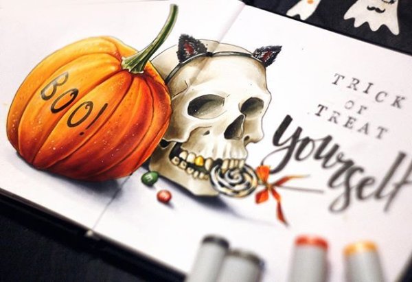 Хэллоуинские рисунки маркерами