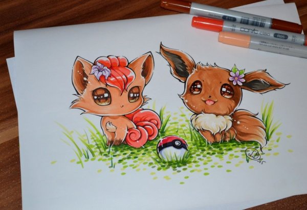 Аниме животные фломастерами