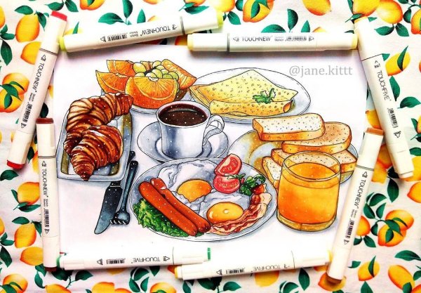 Скетчи еды маркерами легкие