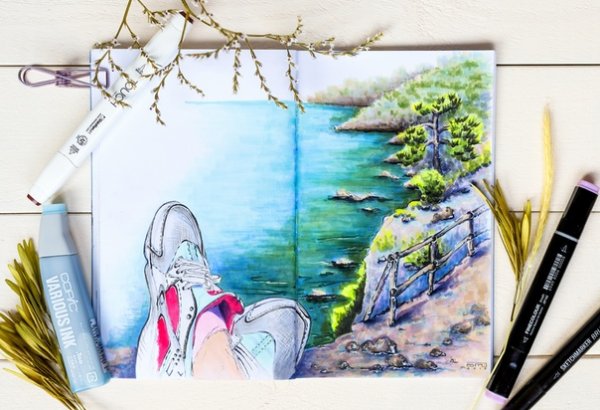 Море скетч маркерами