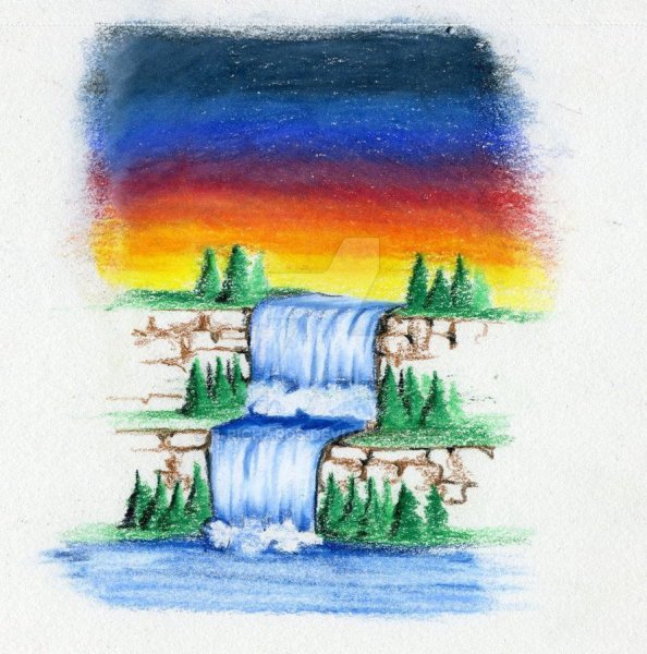 Водопад рисунок цветными карандашами