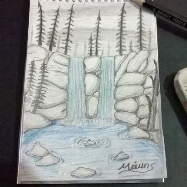 Рисование маркерами водопады