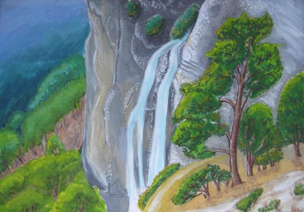 Рисунок водопад Учан Су