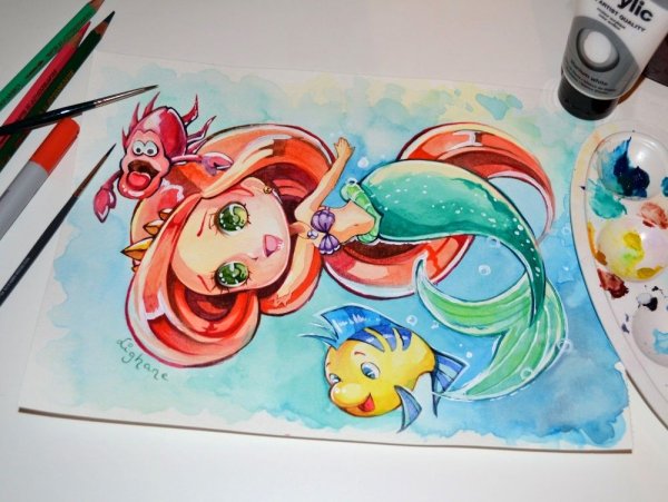 Русалочка Ариэль фломастерами