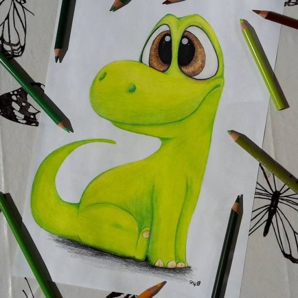 Динозаврик гуашью для детей