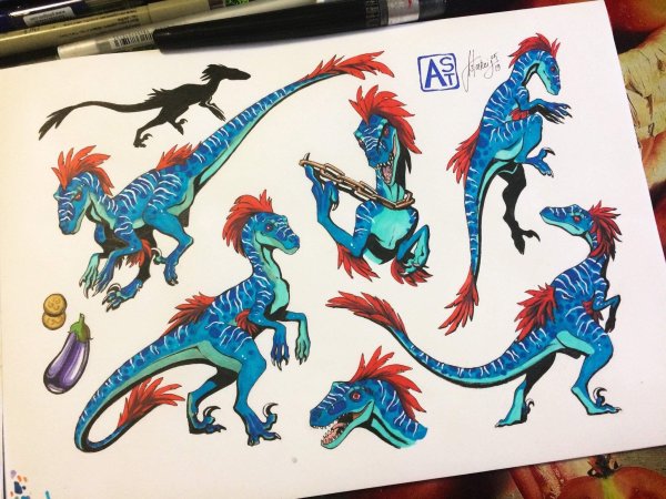 Арты динозавров маркерами