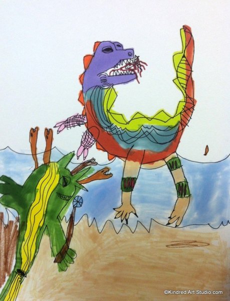 Рисунки фломастерами динозавры