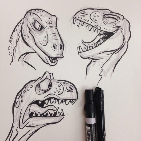 Динозавр скетч маркерами