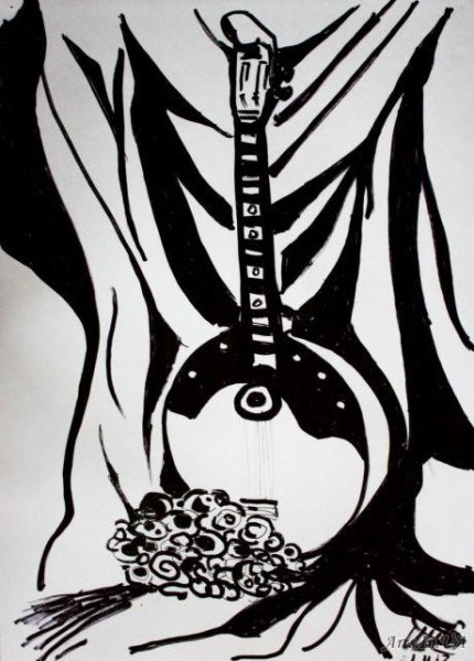 Декоративный натюрморт маркером черным