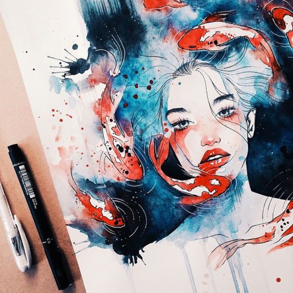 Рисунки акварелью и маркерами