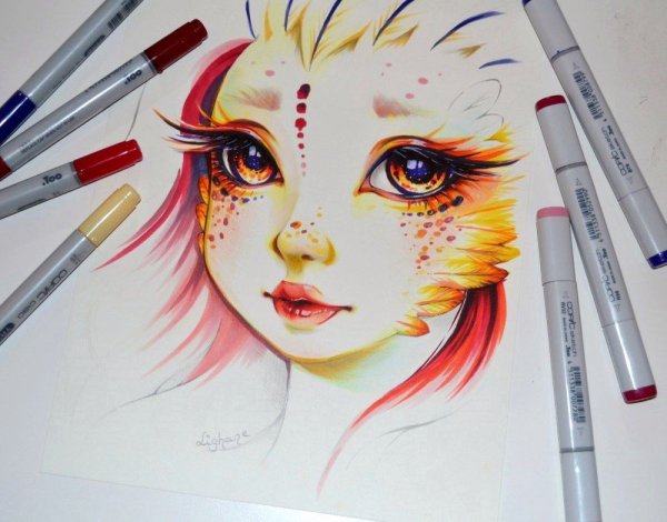 Кот фломастерами