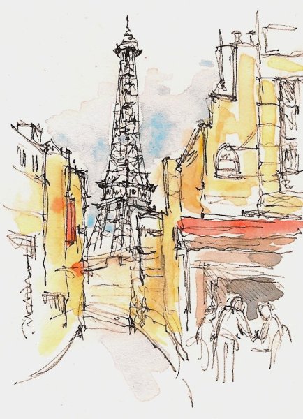 Акварельный скетчинг Эйфелева башня