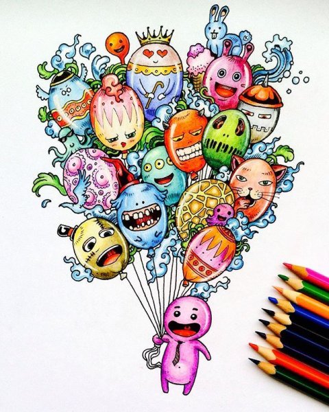 Дудлинг монстрики цветные