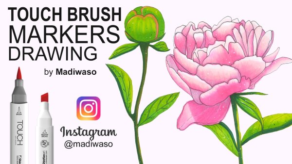 Пионы скетчинг маркерами