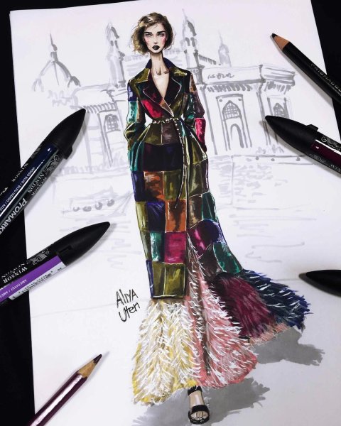 Фэшн иллюстрация маркерами