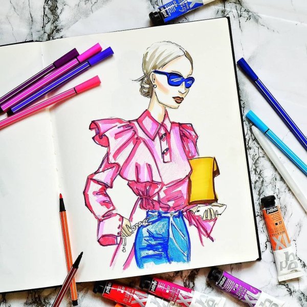 Фэшн иллюстрация маркерами