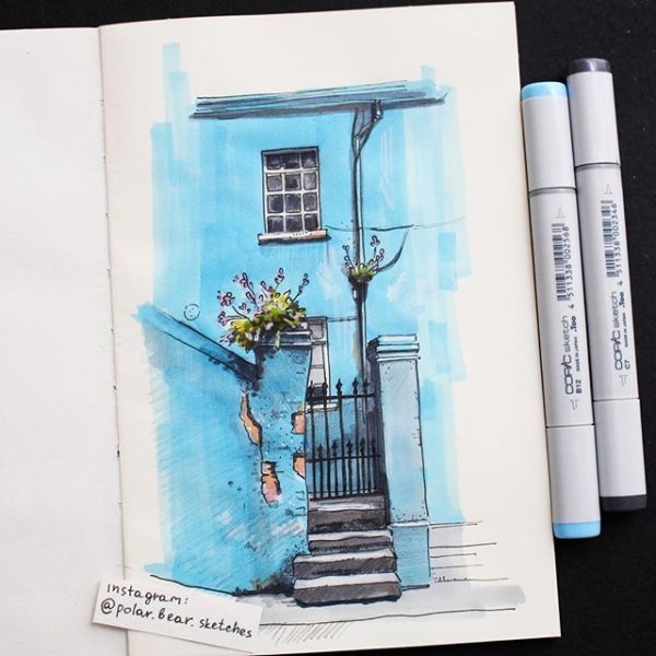 Скетч маркерами голубой
