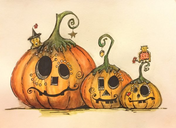 Тыква Хэллоуин акварель