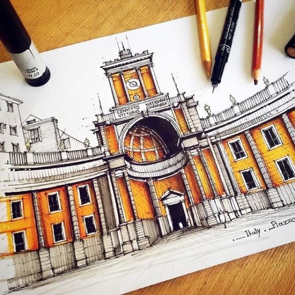 Скетчи маркерами архитектура