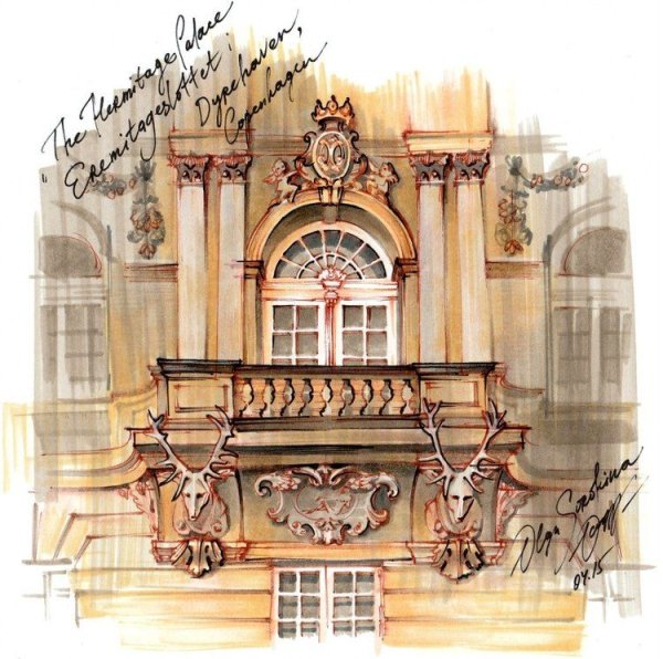 Отмывка акварелью архитектурный элемент