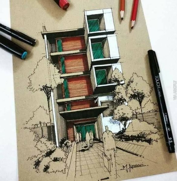 Архитектурные зарисовки маркерами