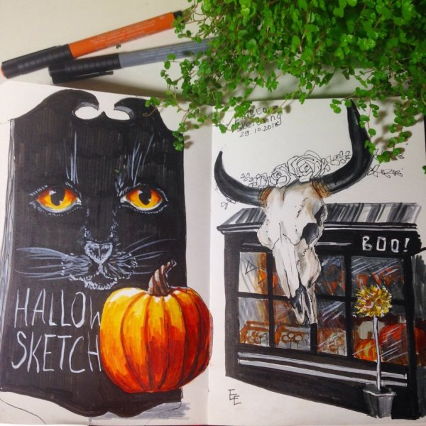 Хэллоуинские скетчи маркерами
