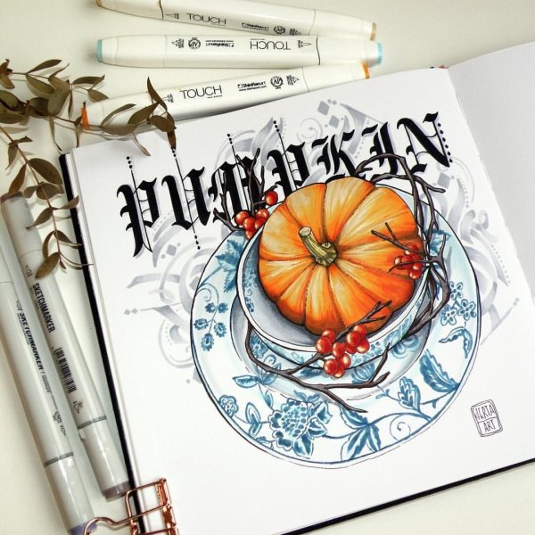 Скетчи маркерами Хэллоуин тыква