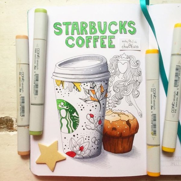 Кофе Старбакс маркерами