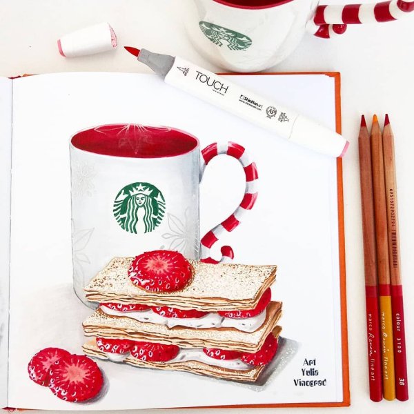 Старбакс скетч маркерами