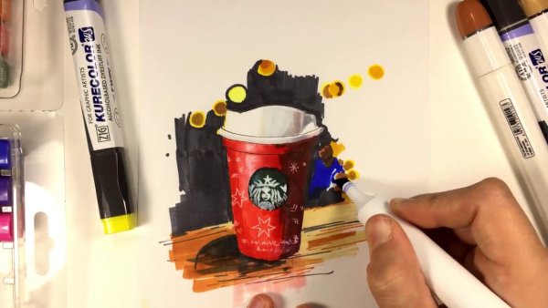 Скетчи маркерами кофе Старбакс