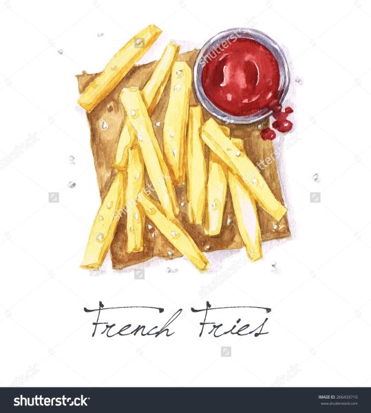 Картофель фри акварель