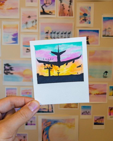 Полароиды рисунки акварелью легкие пейзажи