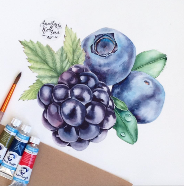Скетч ягоды акварель