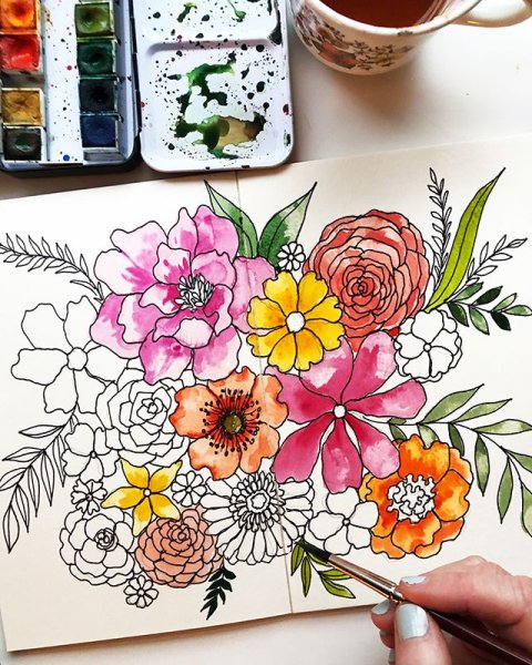 Цветы для рисования фломастерами