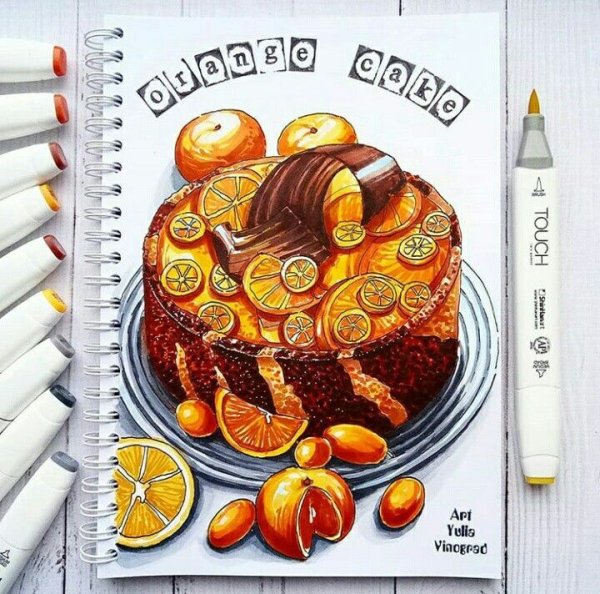 Торт скетч маркерами