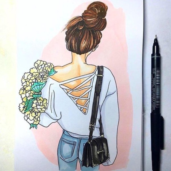Скетчинг девушки со спины