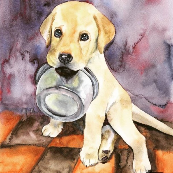 Щенок акварелью для детей