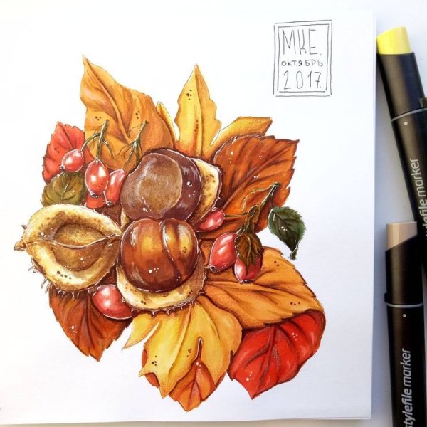 Натюрморт с тыквой маркерами