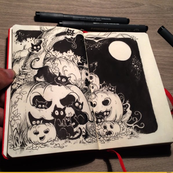 Тыква фломастерами для Хэллоуина