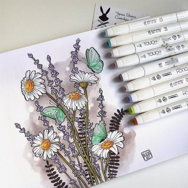 Цветы маркерами для скетчинга