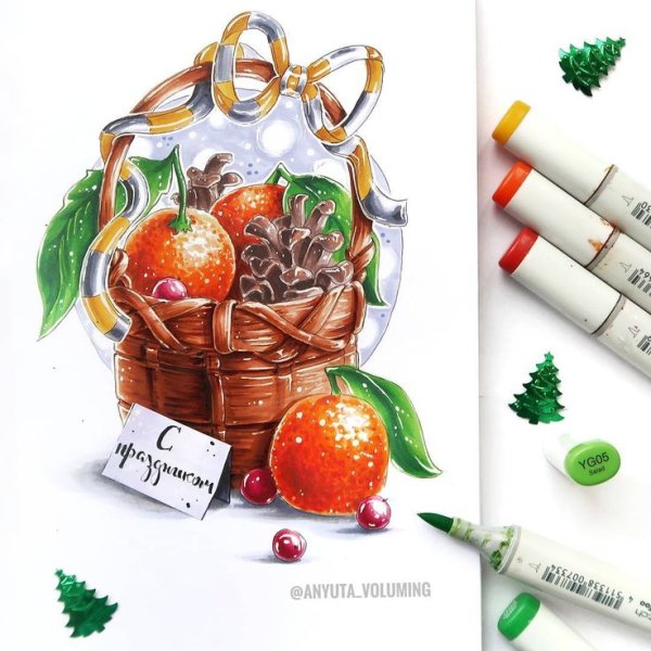 Новогодний скетч фломастерами