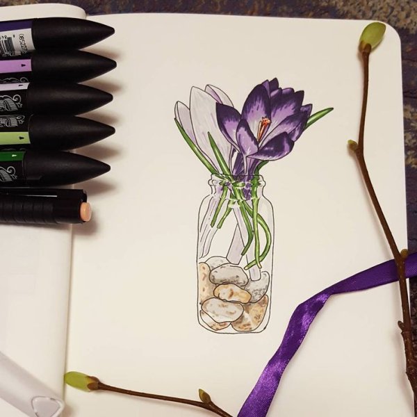 Скетчинг цветы маркерами