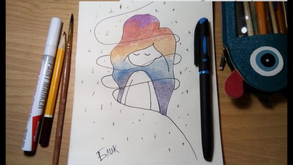 Рисунки фломастерами с бликами