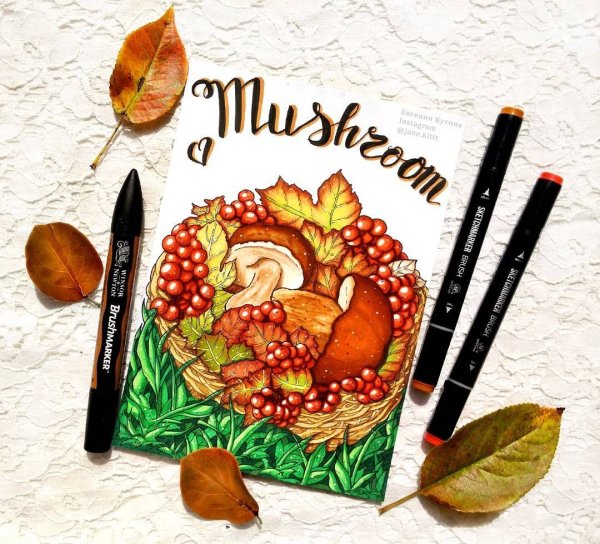 Осенний скетч маркерами