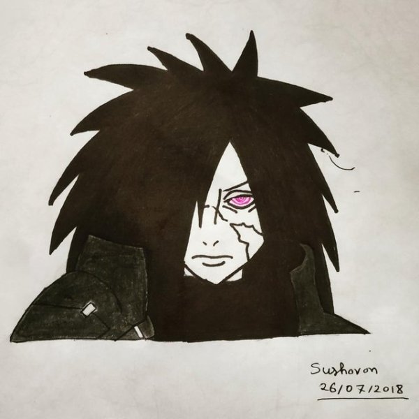 Учиха Мадара черной ручкой