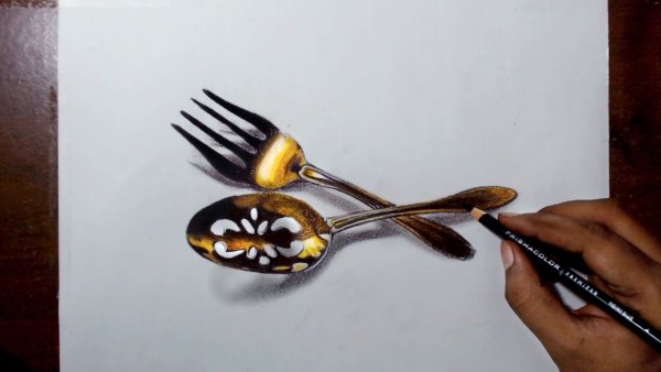 Деревянная ложка акварелью