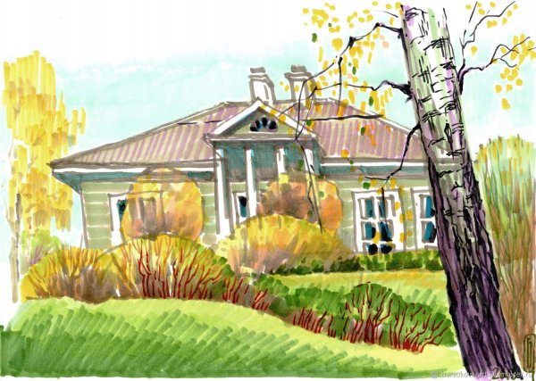 Пейзаж деревни маркерами